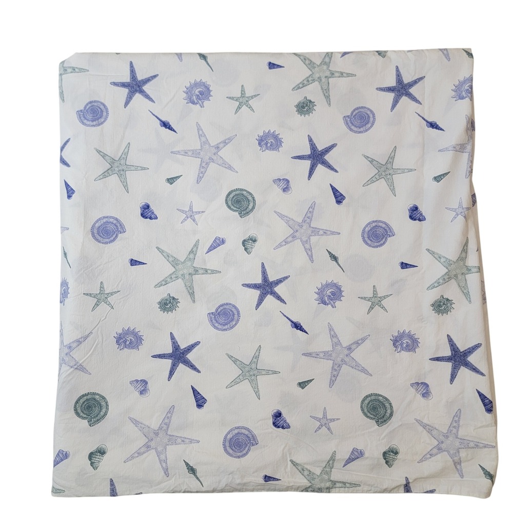 LL Bean King Duvet Cover Starfish Seashell Blue White Cotton Made in France READ